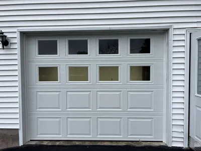 9-7-Garage-Door-with-Classic-Cassette-Style-and-2-Rows-of-Clear-Glass Classic Cassette – Single Door